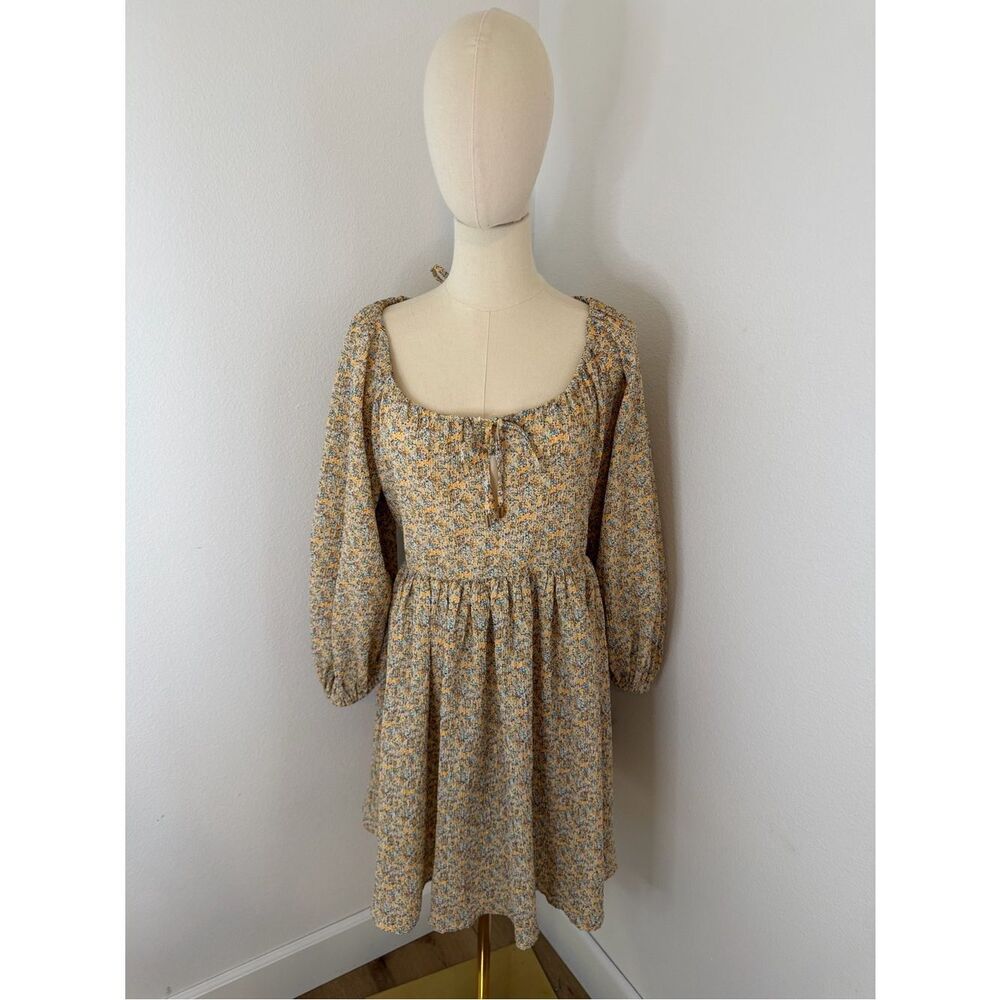 MINKPINK Yellow Floral Open Back Dress - Size Medium